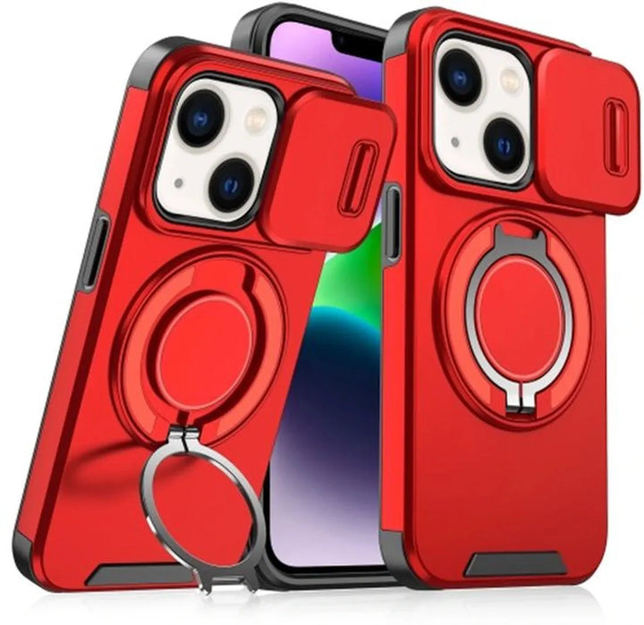 iPhone 14 Plus Hoesjes – Backcover – Magnetische Ringhouder – Sliding Lens Camshield – Rood-Ilumina Benelux