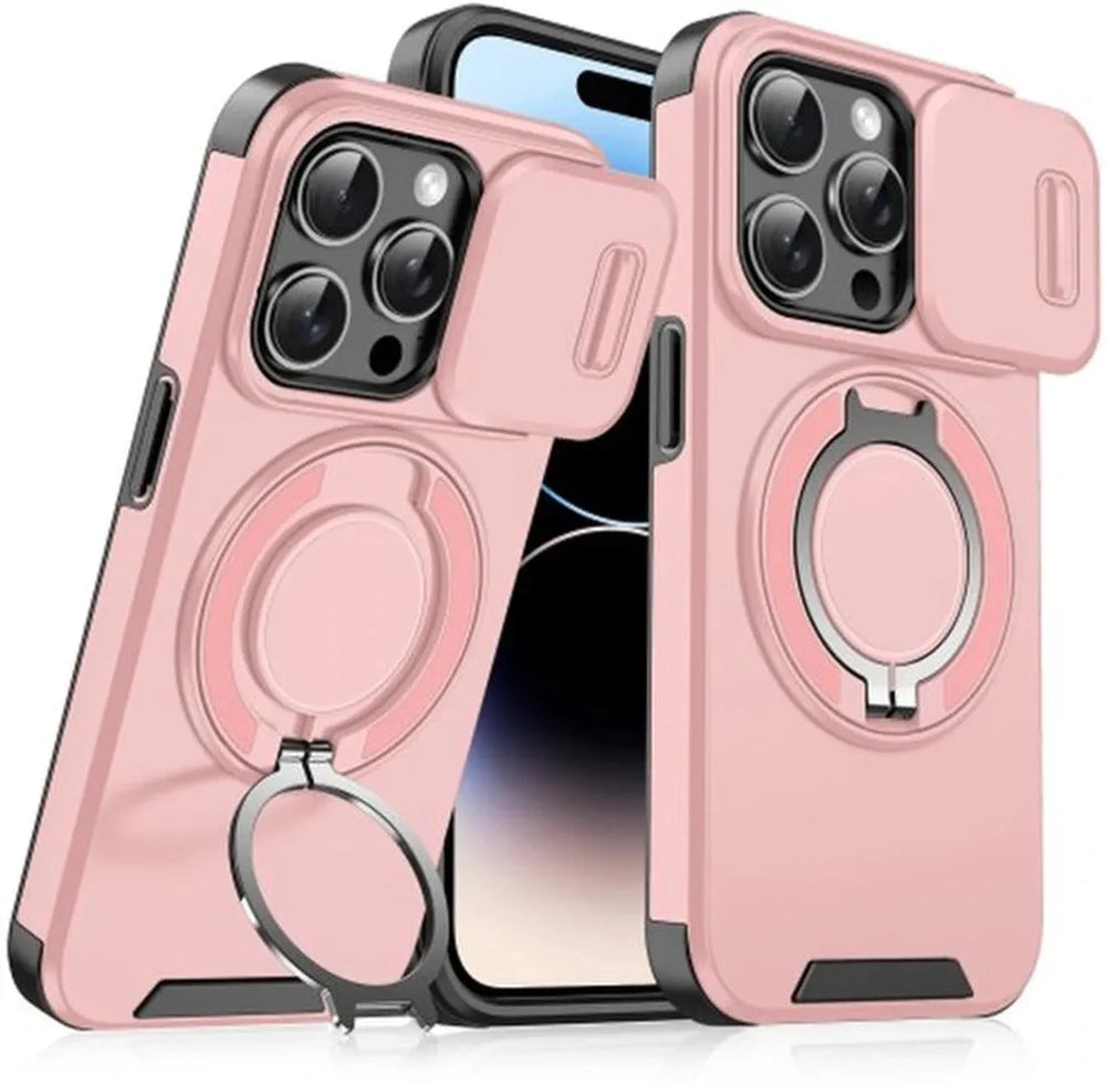 iPhone 13 Pro Hoesjes – Backcover – Magnetische Ringhouder – Sliding Lens Camshield – Roze-Ilumina Benelux