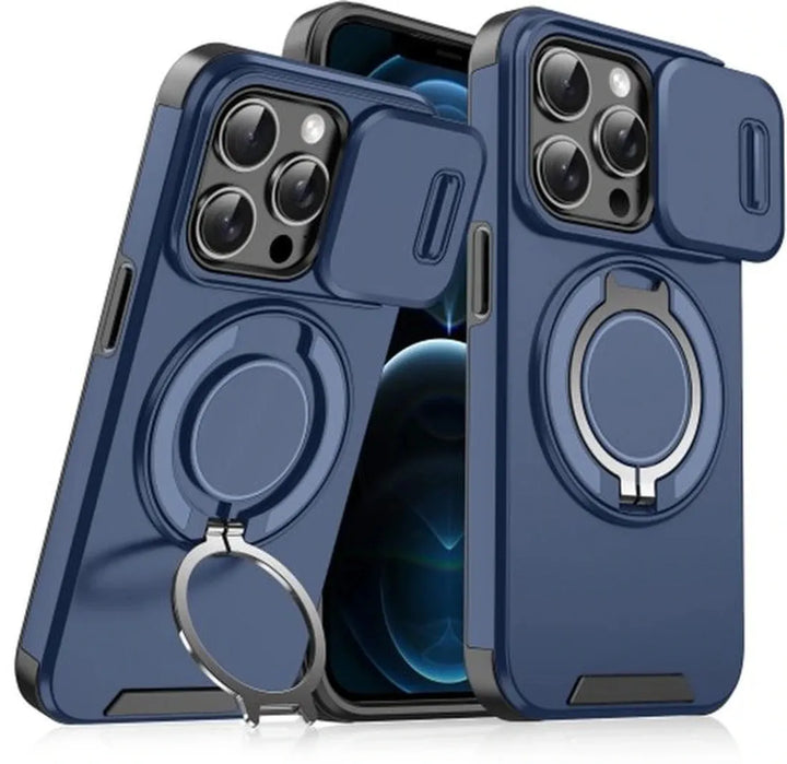 iPhone 12 Pro Max Hoesjes – Backcover – Magnetische Ringhouder – Sliding Lens Camshield – Blauw-Ilumina Benelux
