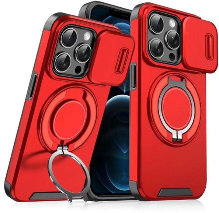 iPhone 11 Hoesjes – Backcover met Magnetische Ringhouder – Sliding Lens Camshield – Rood-Ilumina Benelux