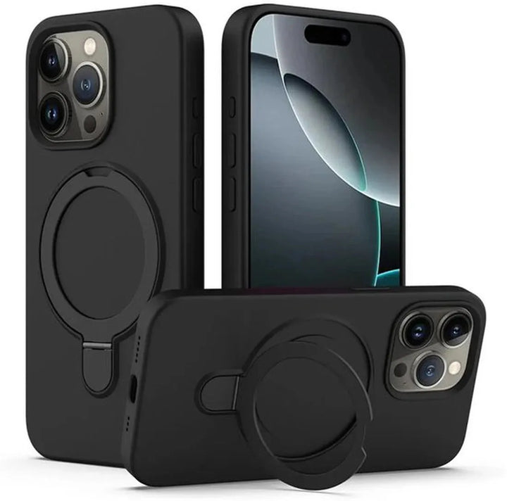 iPhone 16 Pro Hoesjes – Siliconen Backcover met Kickstand – Schokbestendig – MagSafe – Zwart-Ilumina Benelux