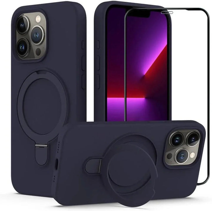 iPhone 16 Pro Hoesjes – Siliconen Backcover met Kickstand – MagSafe – Schokbestendig – Blauw-Ilumina Benelux