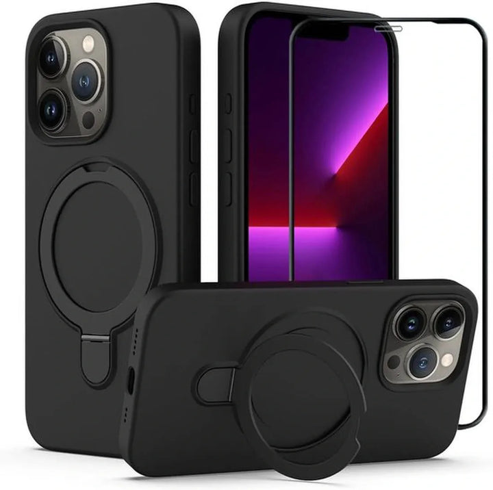 iPhone 14 Pro Hoesjes – Siliconen Backcover met Kickstand – MagSafe – Schokbestendig – Zwart-Ilumina Benelux