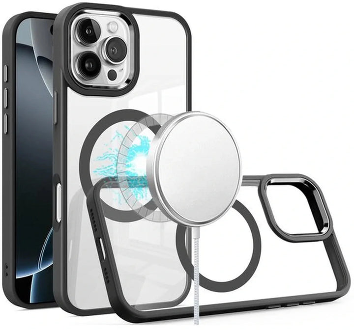 iPhone 16 Pro Max Hoesjes – Transparante TPU Backcover – Camera Surround Case – MagSafe Compatibel – Zwart-Ilumina Benelux