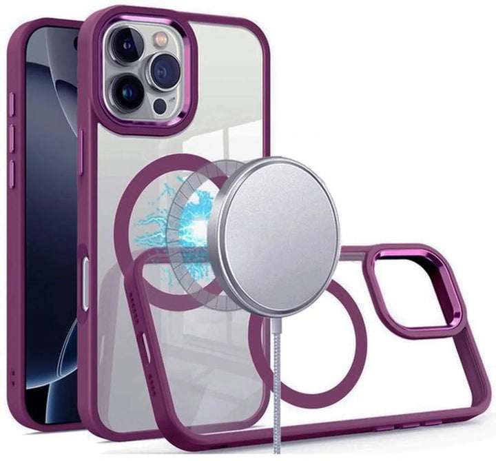 iPhone 16 Pro Max Hoesjes – Transparante TPU Backcover – Camera Surround Case – MagSafe Compatibel – Paars-Ilumina Benelux
