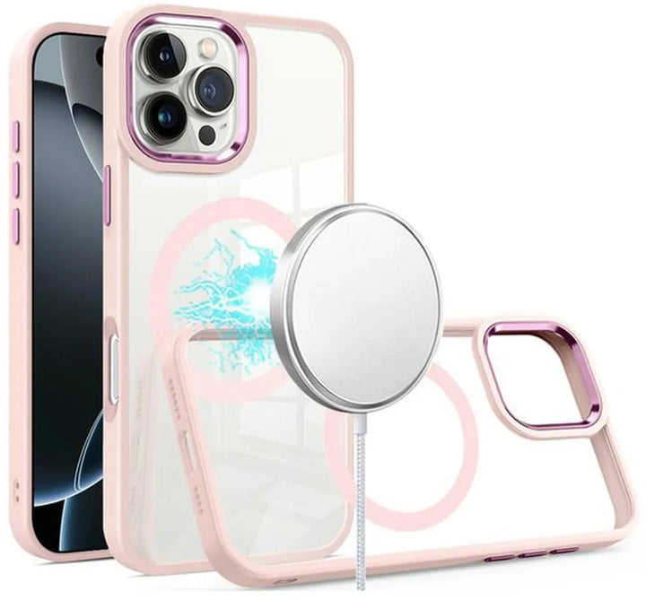 iPhone 16 Pro Hoesjes – Transparante TPU Backcover – Camera Surround Case – MagSafe Compatibel – Roze-Ilumina Benelux
