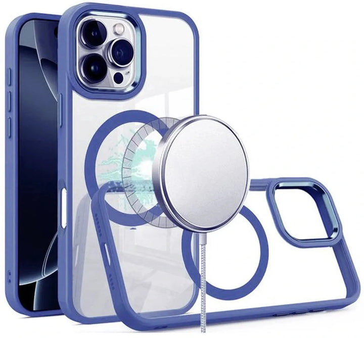 iPhone 16 Pro Hoesjes – Transparante TPU Backcover – Camera Surround Case – MagSafe Compatibel – Blauw-Ilumina Benelux