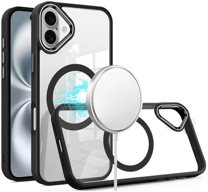 iPhone 16 Plus Hoesjes – Transparante TPU Backcover – Camera Surround Case – MagSafe Compatibel – Zwart-Ilumina Benelux