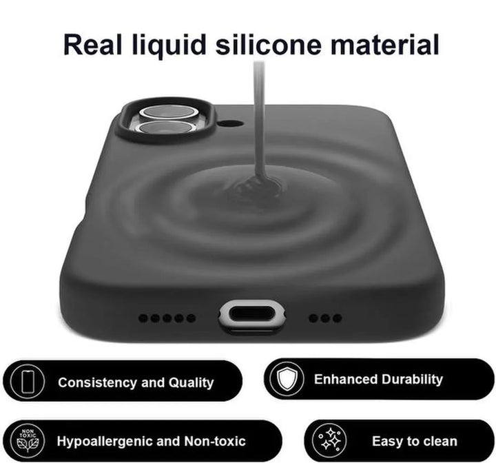 iPhone 16 Hoesjes – Liquid Silicone Backcover – Flexibel TPU Rubber – Schokbestendig – Zwart-Ilumina Benelux