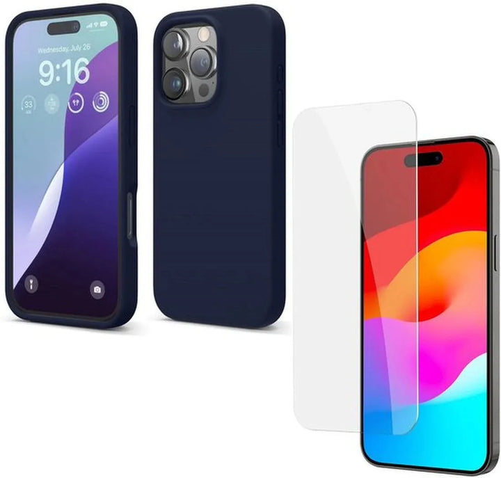 iPhone 16 Pro Max Hoesjes – Liquid Siliconen Backcover – Flexibel TPU – Inclusief Screenprotector – Navy Blauw-Ilumina Benelux