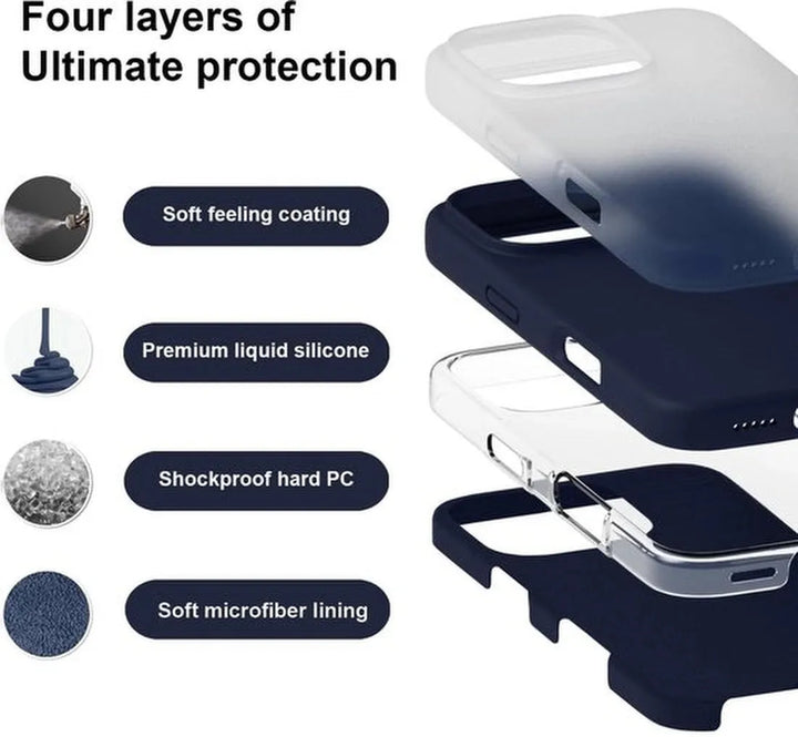iPhone 16 Pro Max Hoesjes – Liquid Siliconen Backcover – Flexibel TPU – Inclusief Screenprotector – Navy Blauw-Ilumina Benelux