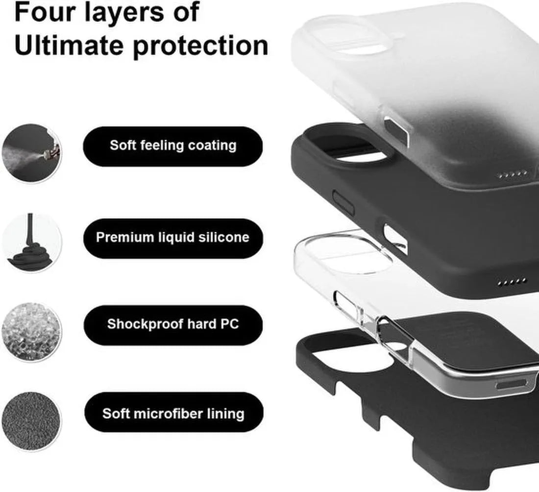 iPhone 16 Hoesjes – Liquid Siliconen Backcover – Flexibel TPU – Inclusief Screenprotector – Zwart-Ilumina Benelux