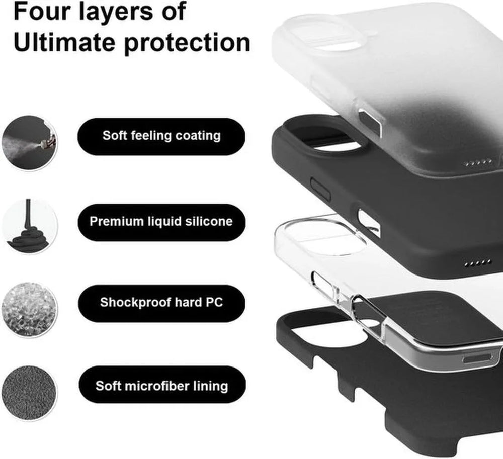 iPhone 16 Plus Hoesjes – Liquid Silicone Backcover – Flexibel TPU – Inclusief Screenprotector – Zwart-Ilumina Benelux
