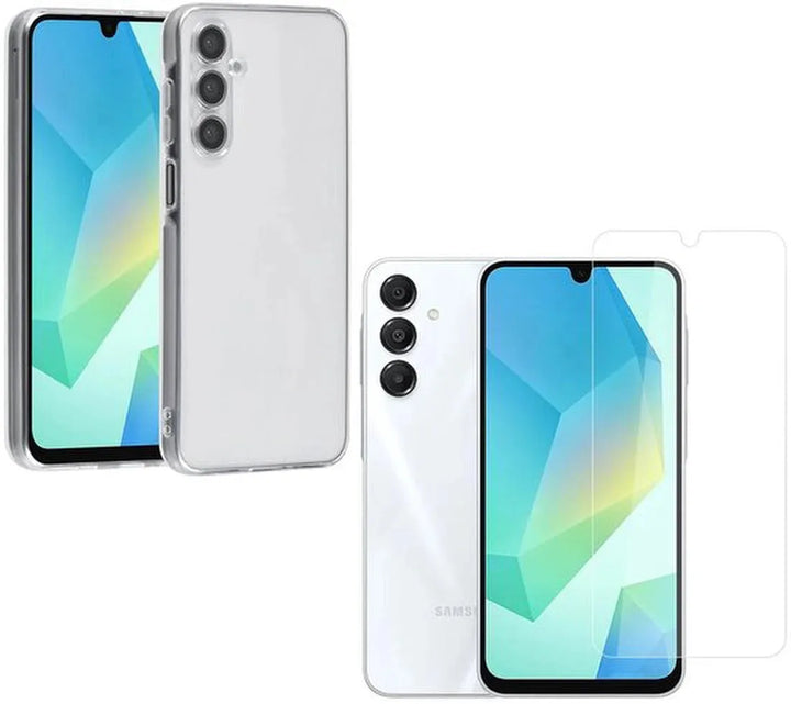 Samsung Galaxy A16 Hoesjes – Transparante Siliconen Backcover – Inclusief Screenprotector Gehard Glas – Anti Kras-Ilumina Benelux