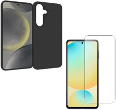 Silicone hoesje Zwart met 3x Screenprotector Glas Geschikt voor: Samsung Galaxy S25