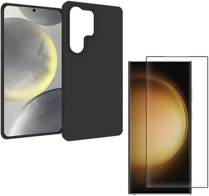 Samsung Galaxy S25 Ultra Hoesjes – Siliconen Backcover – Inclusief 3x Screenprotector Gehard Glas – Zwart-Ilumina Benelux