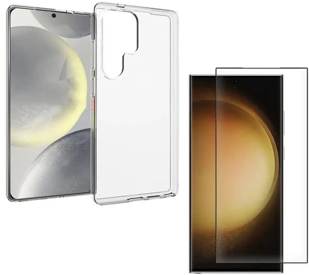 Samsung Galaxy S25 Ultra Hoesjes – Transparante Siliconen Backcover – 3x Screenprotector Gehard Glas – Anti-kras-Ilumina Benelux