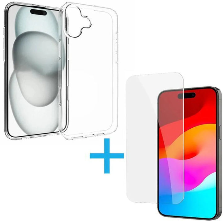 iPhone 16 Hoesjes – Transparante Siliconen Backcover – 2 Pack Screenprotector Gehard Glas – Anti Kras-Ilumina Benelux