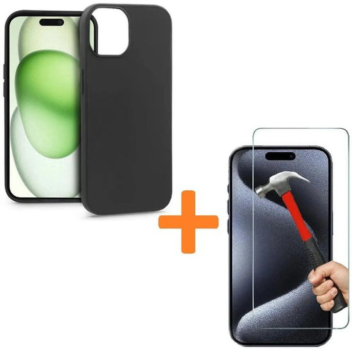 iPhone 16 Pro Max Hoesjes – Siliconen Backcover – 2x Screenprotector Gehard Glas – Anti Kras – Zwart-Ilumina Benelux