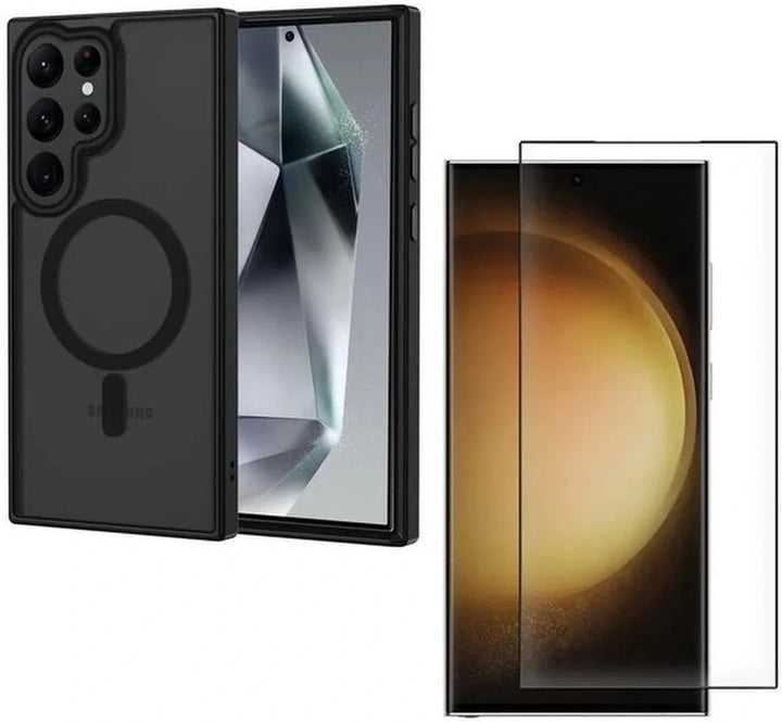 Samsung Galaxy S25 Ultra Hoesjes – Matte MagSafe Backcover – Magnetisch – 2x Screenprotector – Zwart-Ilumina Benelux