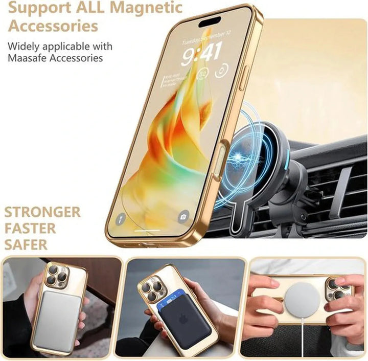 iPhone 16 Pro Max Hoesjes – MagSafe Compatible Backcover – Ingebouwde Camerabescherming – Goud-Ilumina Benelux