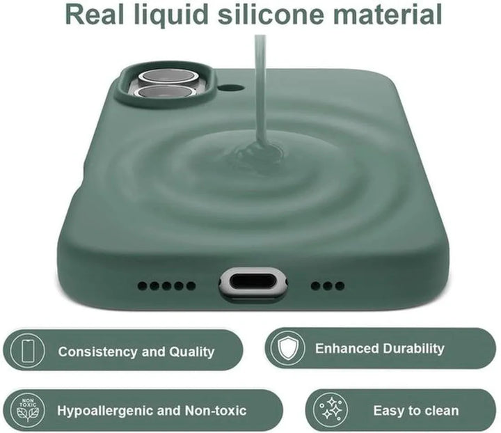 iPhone 16 Hoesjes – Liquid Siliconen Backcover – Flexibel TPU – Schokbestendig – Middernachtgroen-Ilumina Benelux