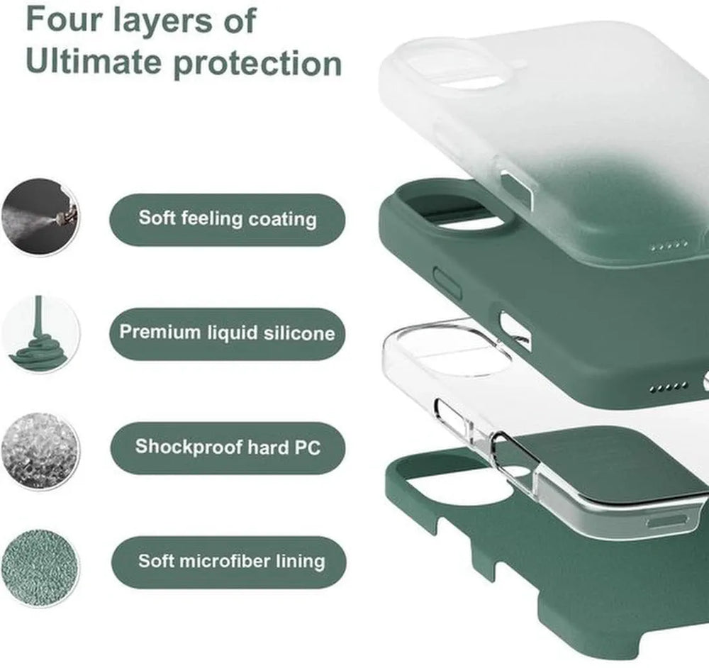 iPhone 16 Plus Hoesjes – Liquid Siliconen Backcover – Flexibel TPU – Schokbestendig – Middernachtgroen-Ilumina Benelux