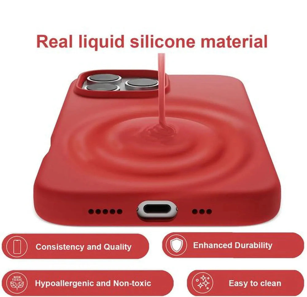 iPhone 16 Hoesjes – Liquid Siliconen Backcover – Flexibel TPU Rubber – Inclusief Screenprotector – Rood-Ilumina Benelux