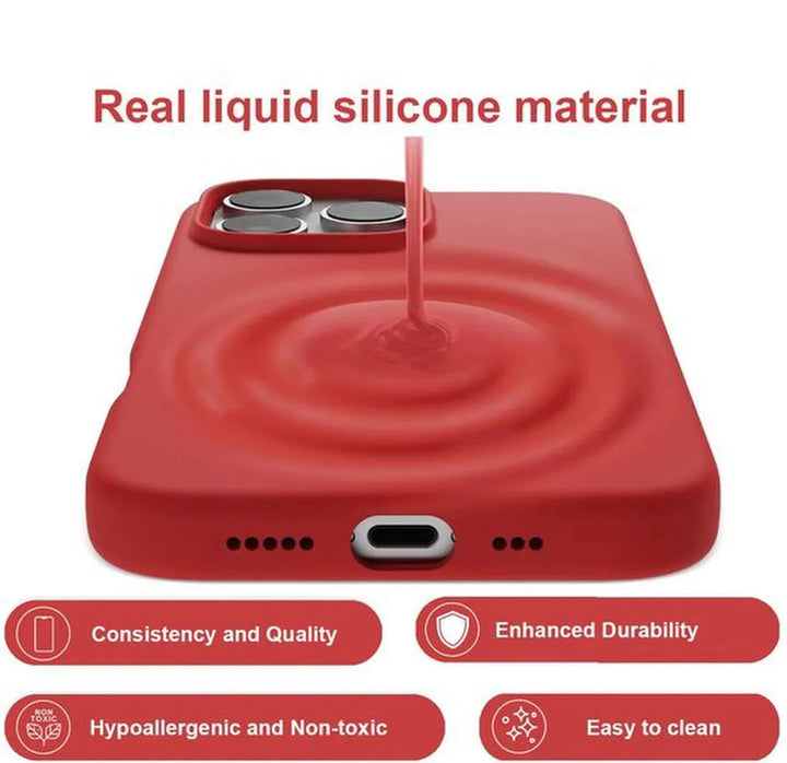 iPhone 16 Hoesjes – Liquid Siliconen Backcover – Flexibel TPU Rubber – Inclusief Screenprotector – Rood-Ilumina Benelux