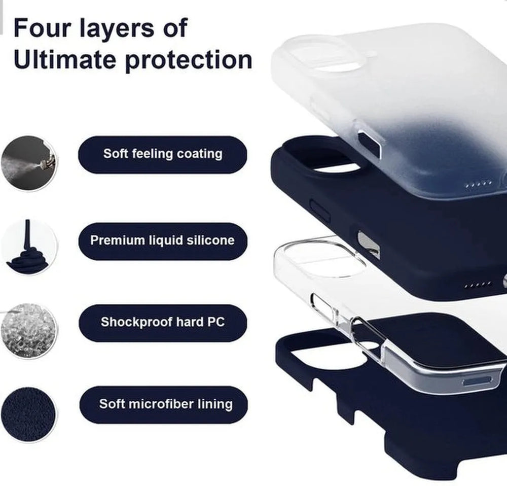 iPhone 16 Hoesjes – Liquid Siliconen Backcover – Screenprotector & Camera Lens Protector – Navy Blauw-Ilumina Benelux