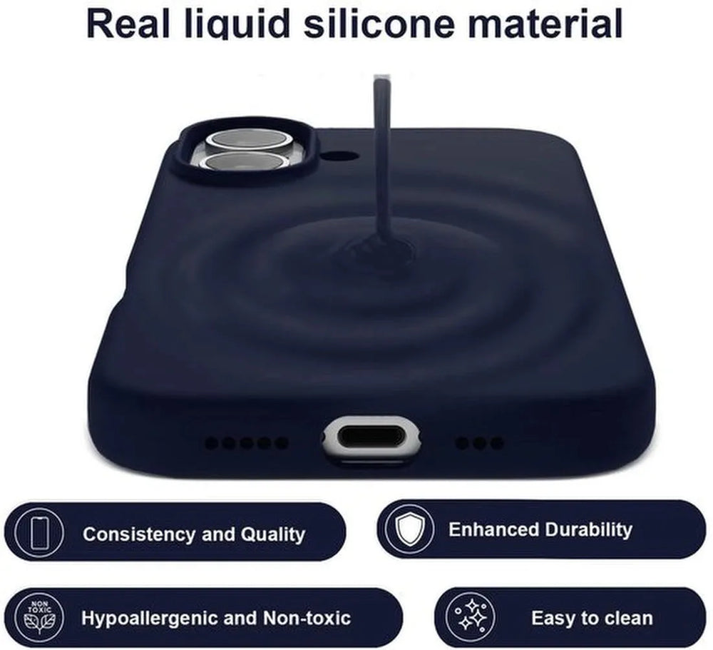 iPhone 16 Plus Hoesjes – Liquid Siliconen Backcover – Screenprotector & Camera Lens Protector – Navy Blauw-Ilumina Benelux