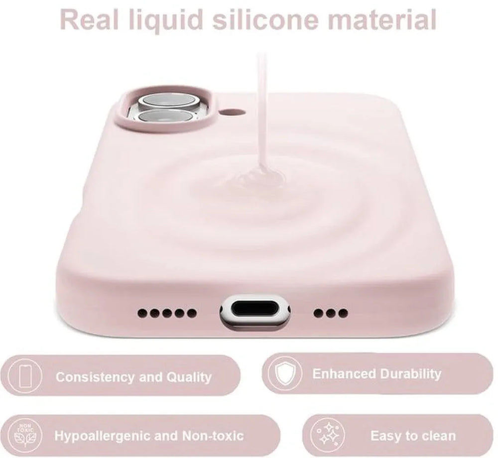 iPhone 16 Plus Hoesjes – Liquid Siliconen Backcover – Screenprotector & Camera Lens Protector – Lichtroze-Ilumina Benelux