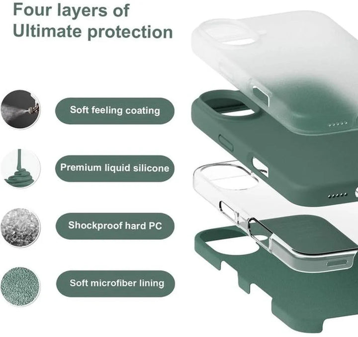 iPhone 16 Plus Hoesjes – Liquid Siliconen Backcover – Screenprotector & Camera Lens Protector – Middernachtgroen-Ilumina Benelux