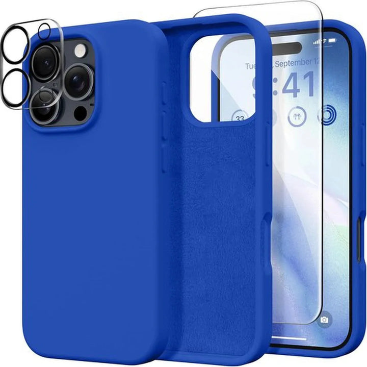 iPhone 16 Pro Max Hoesjes – Liquid Siliconen Backcover – Screenprotector & Camera Lens Protector – Kobaltblauw-Ilumina Benelux
