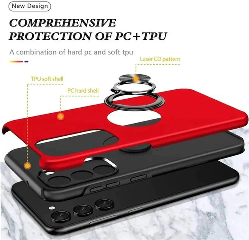 Samsung Galaxy A15 Hoesjes – Backcover met Vingerring – Grip & Standfunctie – Rood-Ilumina Benelux