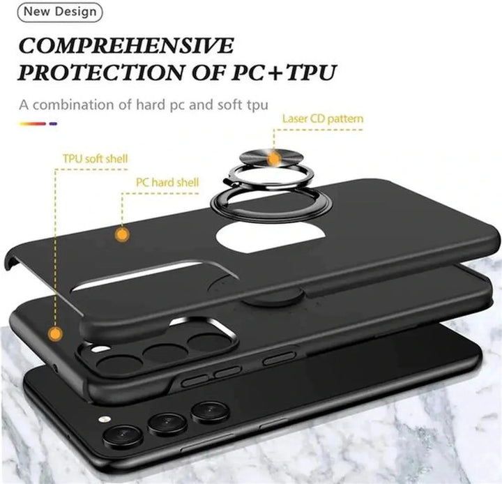 Samsung Galaxy A15 Hoesjes – Backcover met Vingerring – Extra Grip – Zwart-Ilumina Benelux