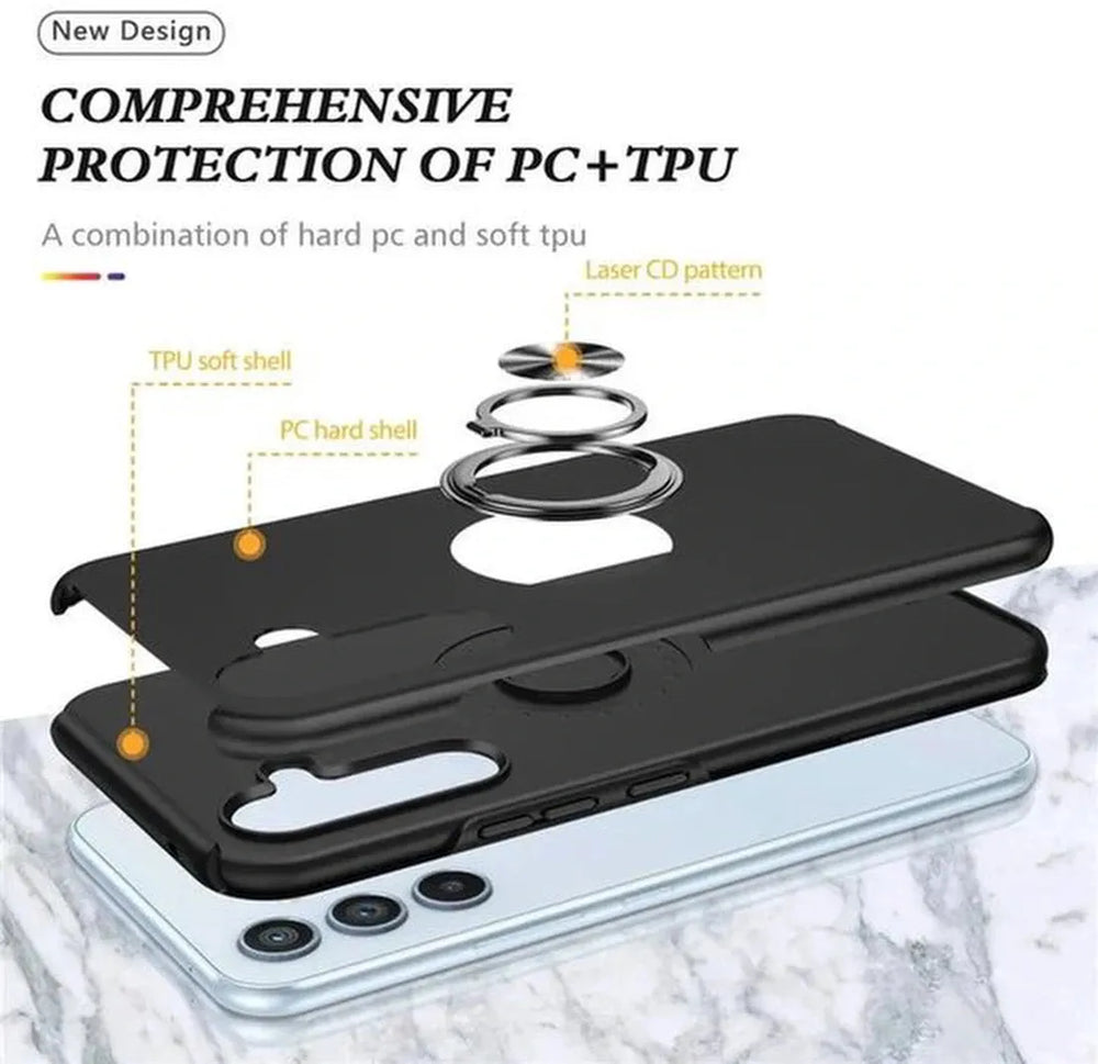 Samsung Galaxy A16 Hoesjes – Backcover met Vingerring – Extra Grip – Zwart-Ilumina Benelux