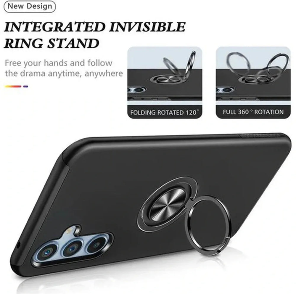 Samsung Galaxy A16 Hoesjes – Backcover met Vingerring – Extra Grip – Zwart-Ilumina Benelux