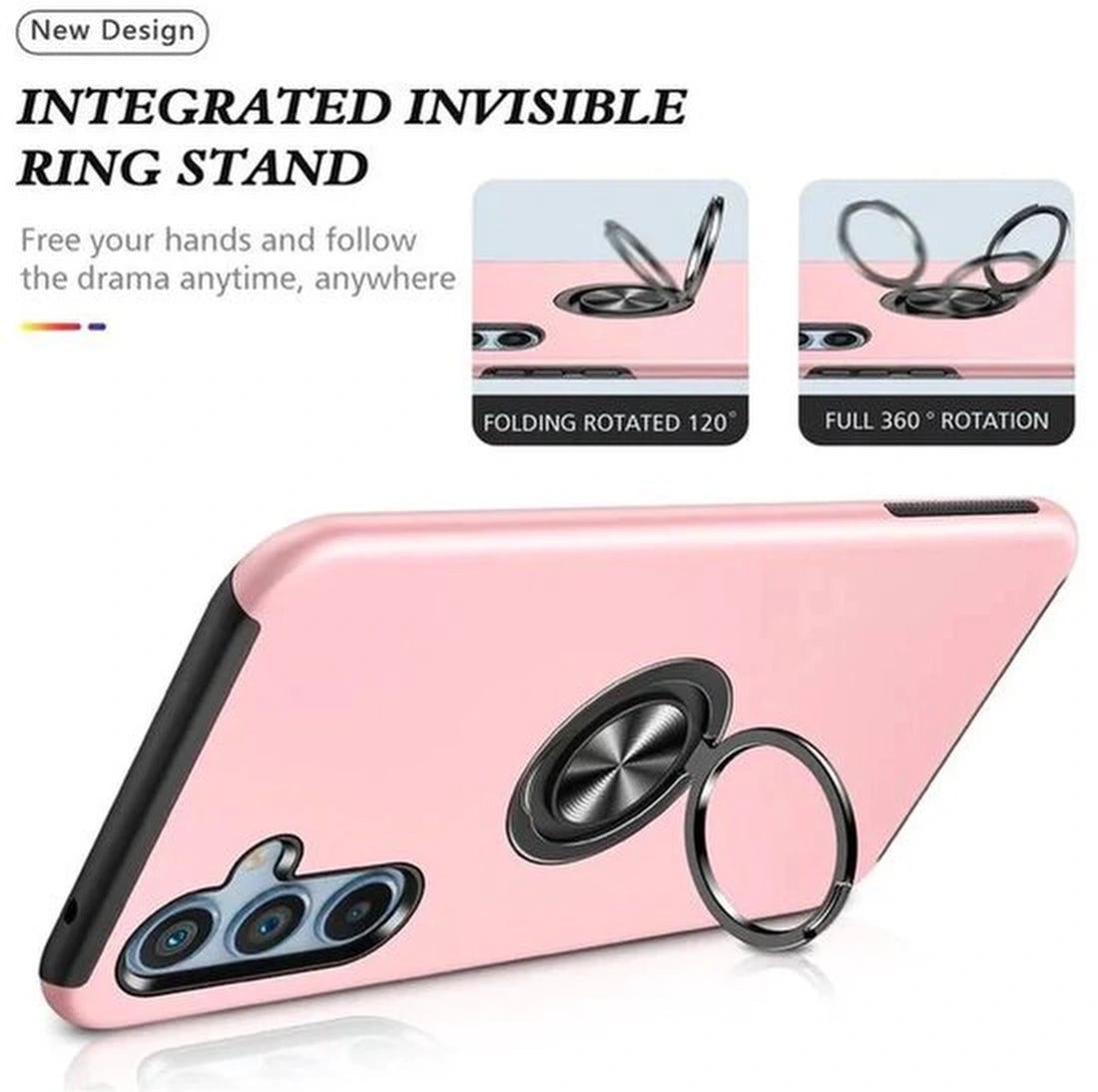 Samsung Galaxy A35 Hoesjes – Backcover met Vingerring – Grip & Standaardfunctie – Roze