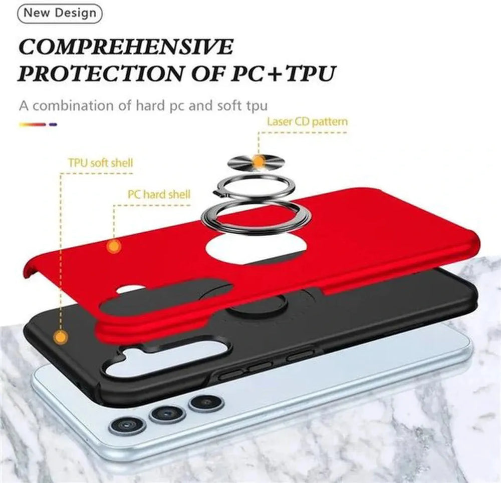 Samsung Galaxy A06 Hoesjes – Backcover met Vingerring – Grip & Standaard – Rood-Ilumina Benelux