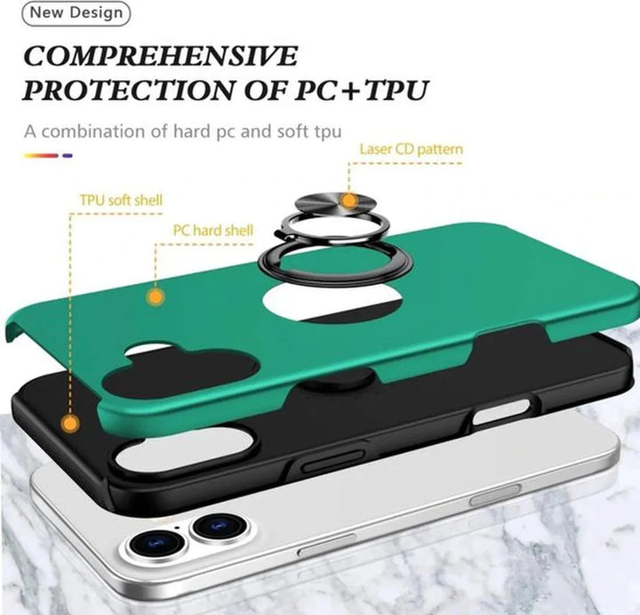 iPhone 16 Hoesjes – Backcover met Vingerring – Magneet – Groen-Ilumina Benelux