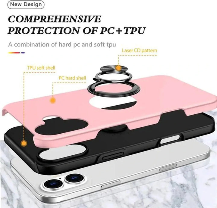 iPhone 16 Hoesjes – Backcover met Vingerring – Magneet – Roze-Ilumina Benelux