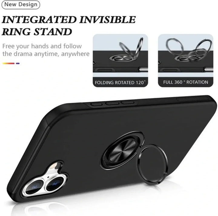 iPhone 16 Hoesjes – Backcover met Vingerring – Magneet – Zwart-Ilumina Benelux