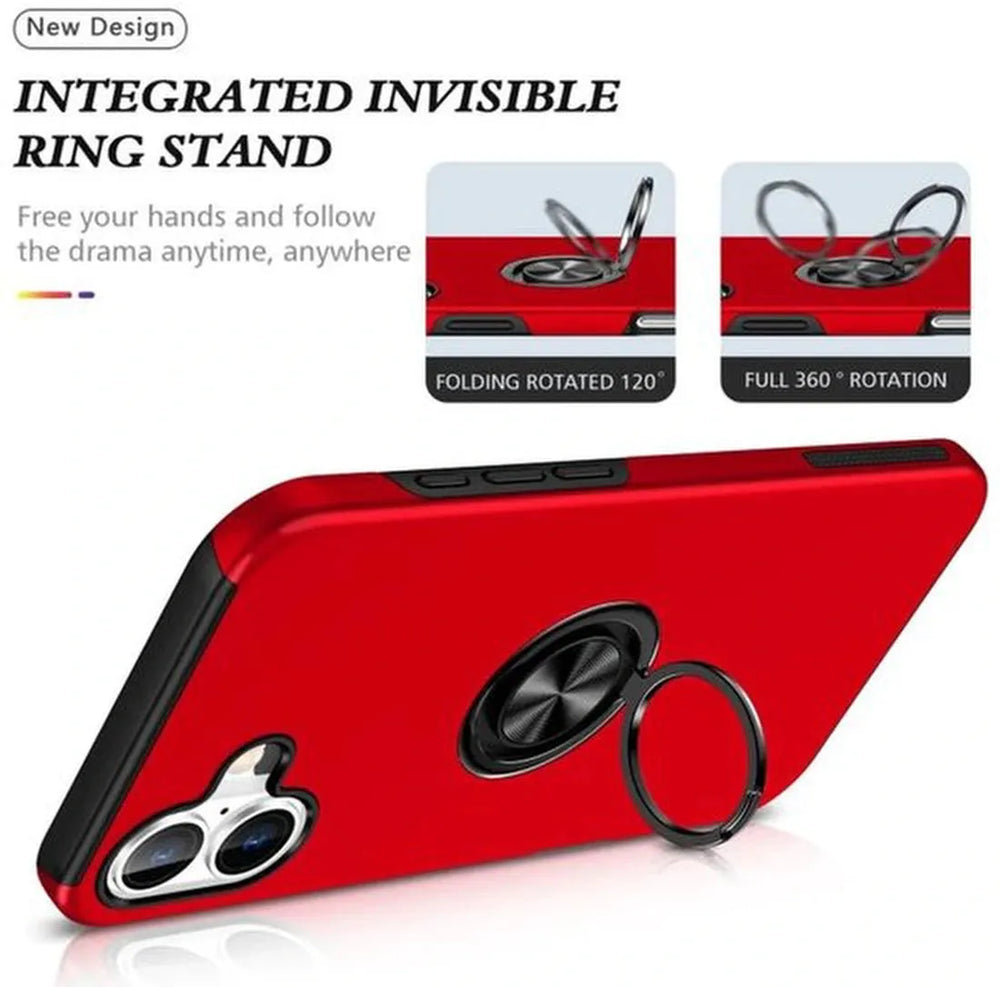 iPhone 16 Plus Hoesjes – Backcover met Vingerring – Magneet – Rood-Ilumina Benelux