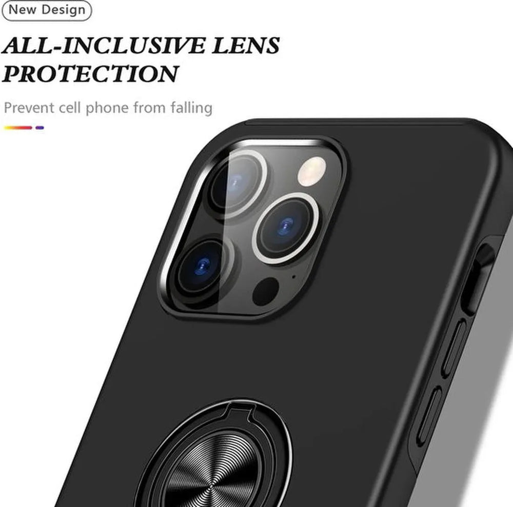 iPhone 16 Pro Hoesjes – Backcover met Vingerring – Magneet – Zwart-Ilumina Benelux