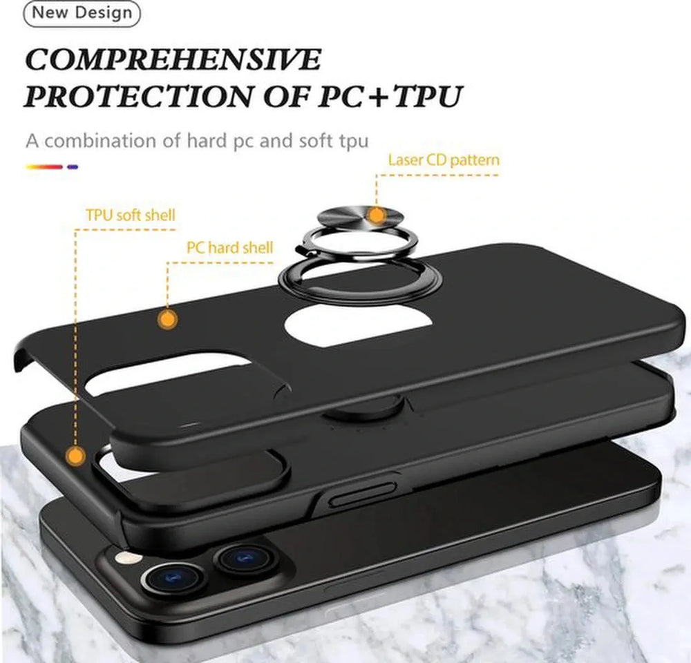 iPhone 16 Pro Hoesjes – Backcover met Vingerring – Magneet – Zwart-Ilumina Benelux