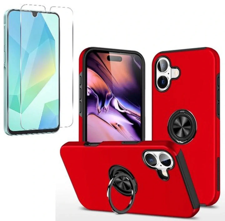 Samsung Galaxy A06 Hoesjes – Shockproof Backcover – Inclusief Gehard Glas Screenprotector – Rood-Ilumina Benelux