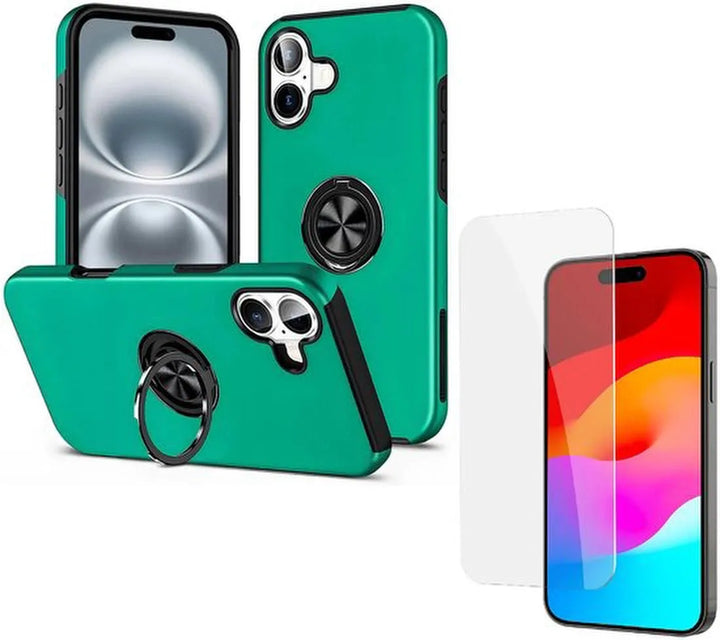 iPhone 16 Hoesjes – Schokbestendige Backcover – Inclusief Gehard Glas Screenprotector – Groen-Ilumina Benelux