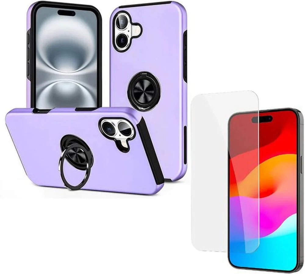 iPhone 16 Plus Hoesjes – Shockproof Backcover – Inclusief Gehard Glas Screenprotector – Paars-Ilumina Benelux