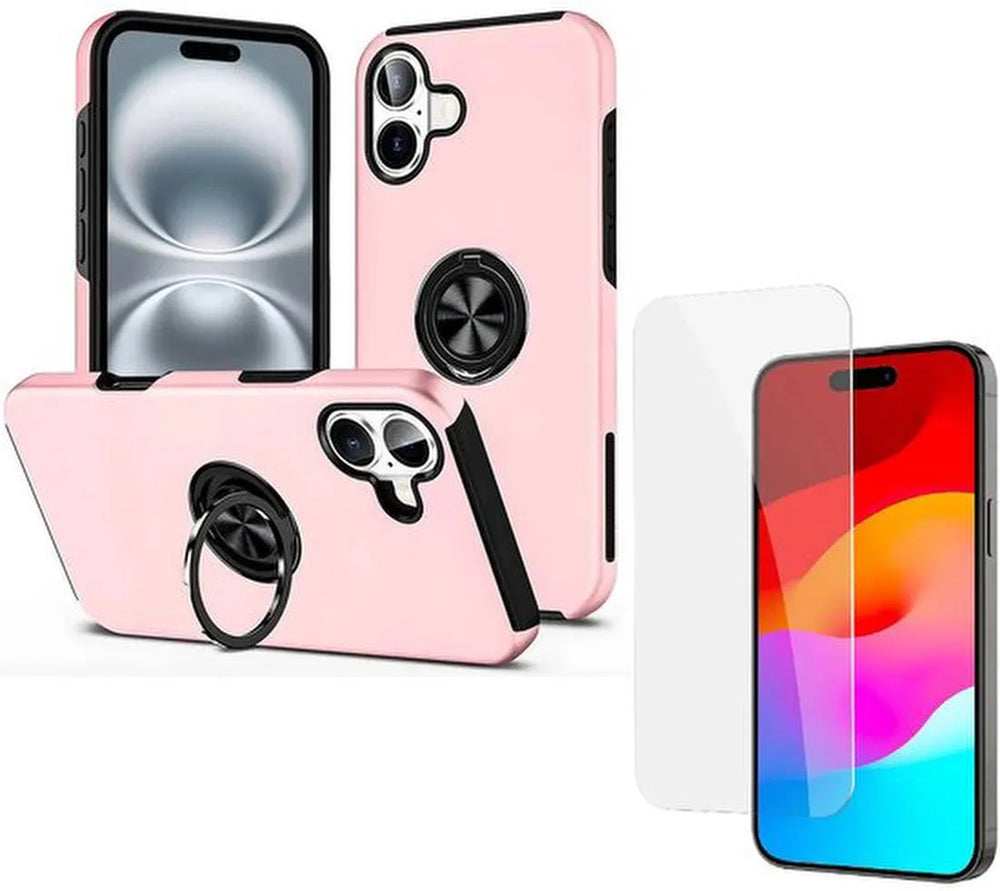 iPhone 16 Plus Hoesjes – Shockproof Backcover – Inclusief Screenprotector Gehard Glas – Roze-Ilumina Benelux